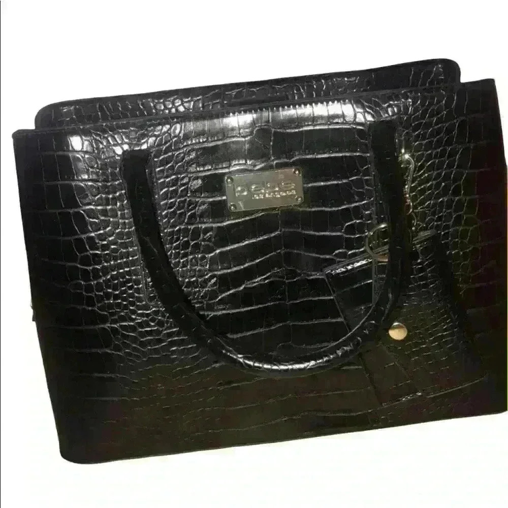 Bebe Black Croco Satchel with Card Case